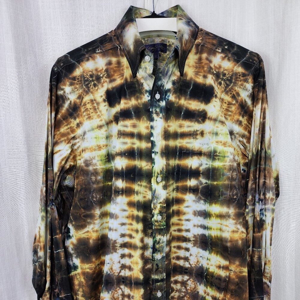 Oregon Rain Tie Dye Dress Shirt, Spread Collar, French Cuffs, Size 16.5